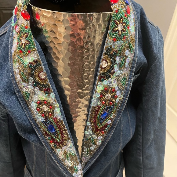 I B Diffusion beaded collar denim jacket size 4 1990s 1990s 1990s 1990s fall - Picture 11 of 17